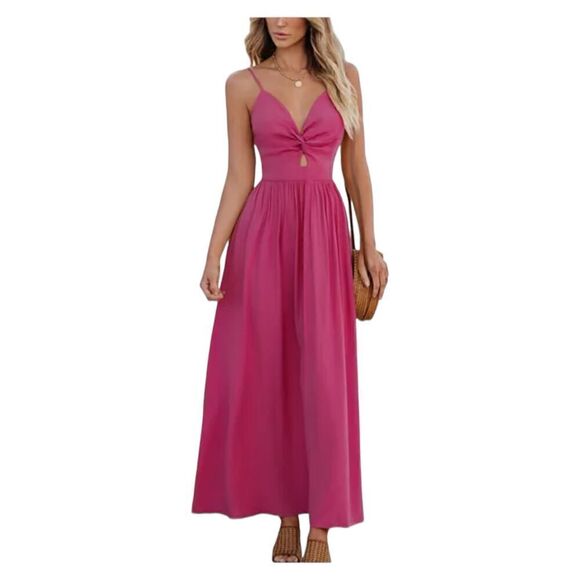 CUPSHE Fuscia Front Twist Keyhole Summer Beach Sleeveless Maxi S New - Picture 1 of 11